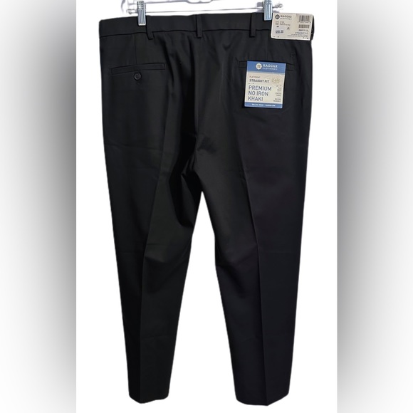 Haggar Premium No Iron Flat Front Straight Fit Mens Black Khaki Size 38 x 32 NWT - Picture 2 of 11